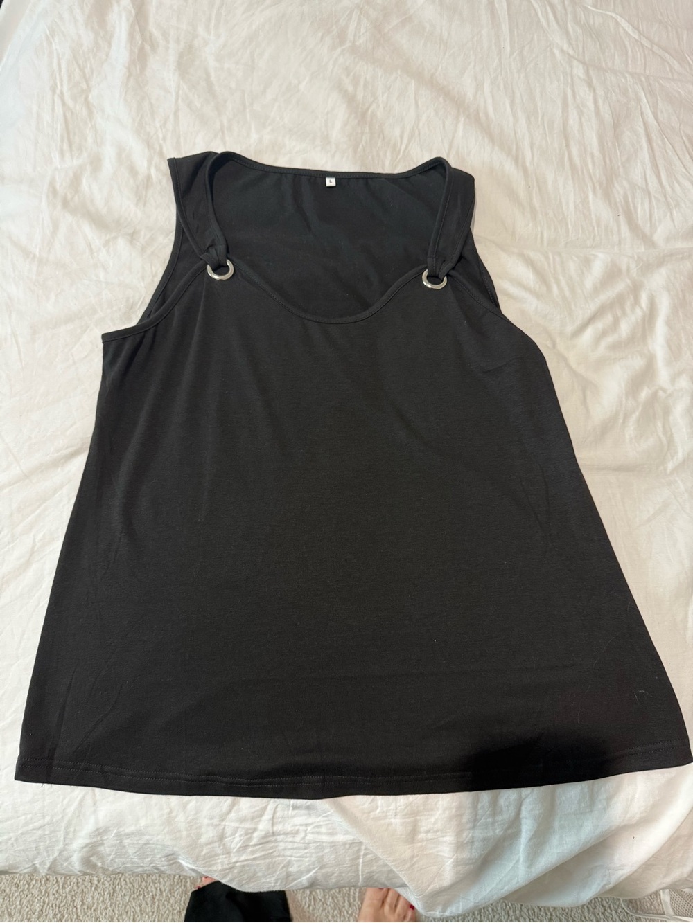 Black Grommet Strap Tank Top O-Ring Detail Sz L